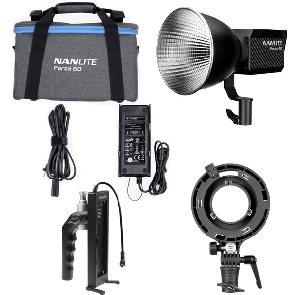 Nanlite Forza 60 LED light + Battery Handle and Bowens adaptor