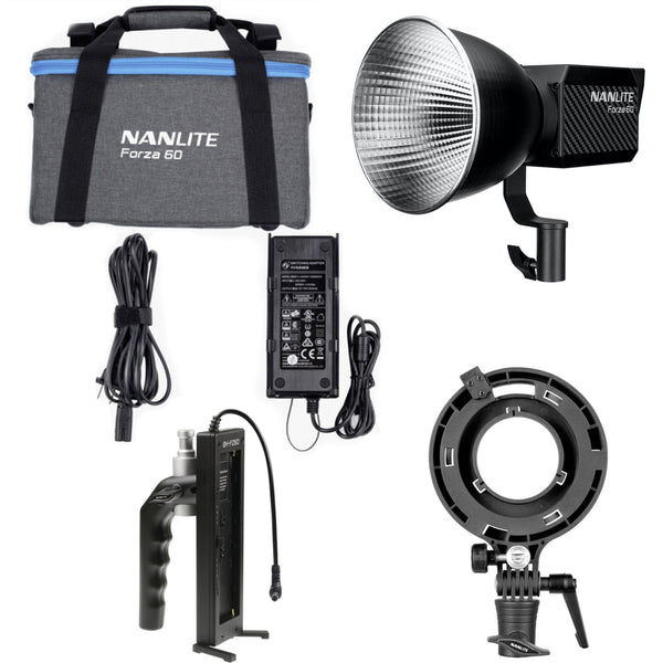 Nanlite Forza 60B LED light + Battery Handle and Bowens adaptor